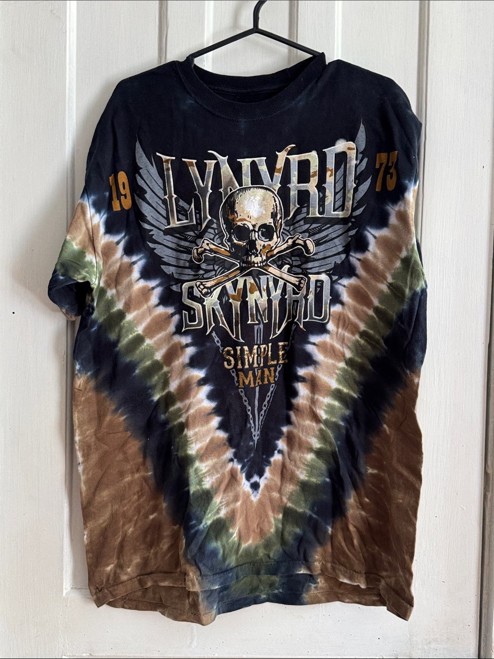 Liquid Blue Lynyrd Skynyrd Tie-Dye Skull Tee - Black/Brown/Green